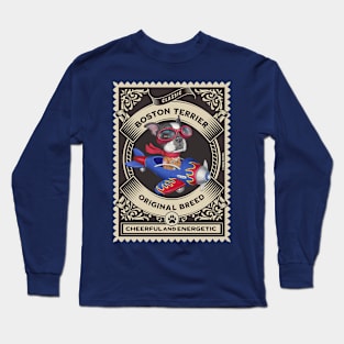 Cute Boston Terrier flying blue and red plane Long Sleeve T-Shirt